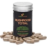 Noomadic Mushroom Total, 60 Capsules, 500mg, 30% Beta Glucans, Adaptogenic Mushroom Complex of Lions Mane, Turkey Tail, Chaga, Reishi, Cordyceps, Hot Water Extract, Fruiting Bodies.