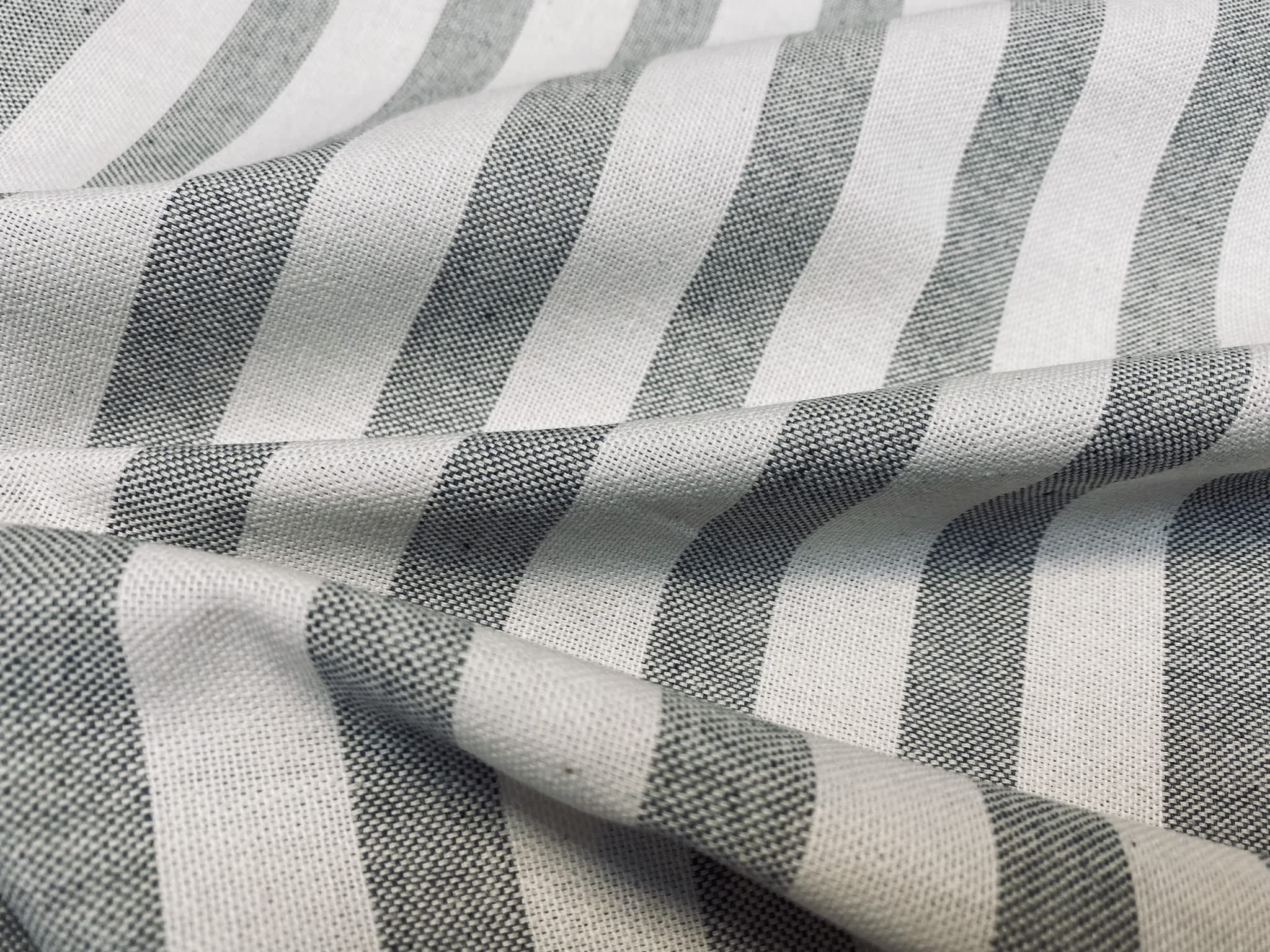 Linen Look White Stripes Culla Fabric Furnishing Curtain Upholstery Dressmaking Cotton Material 140cm Wide Canvas (Grey, 2 Metres)
