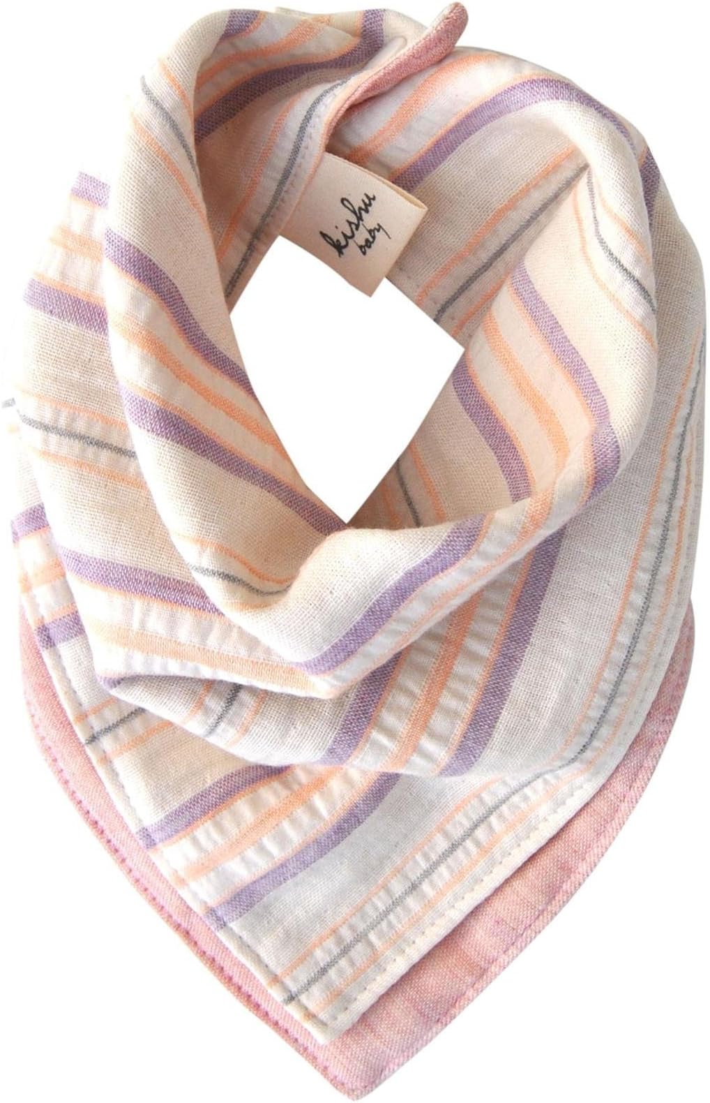 Kishu Baby Luxury Organic Striped Bandana Drool Bib, Handmade In California From Premium 100% Cotton Japanese Muslin, Reversible, Unisex, Multicolor, One Size