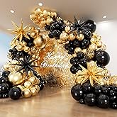 PTGOLUO Black and Gold Balloon Arch Garland Kit 153pcs with Star, 22 18 12 10 5in Different Size Black and Gold Confetti Latex Balloons for Birthday Anniversary Graduation New Year Party Decoration