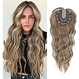 Hair Toppers for Women 20-Inch Wavy Ombre Highlight Synthetic Wig With Fringe Bang - Clip In Hair Pieces for Thinning Hair to Add Volume