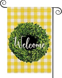 AVOIN Summer Boxwood Wreath Welcome Garden Flag Vertical Double Sided, Buffalo Check Plaid Rustic Farmhouse Flag Yard Outdoor Decoration 12.5 x 18 Inch