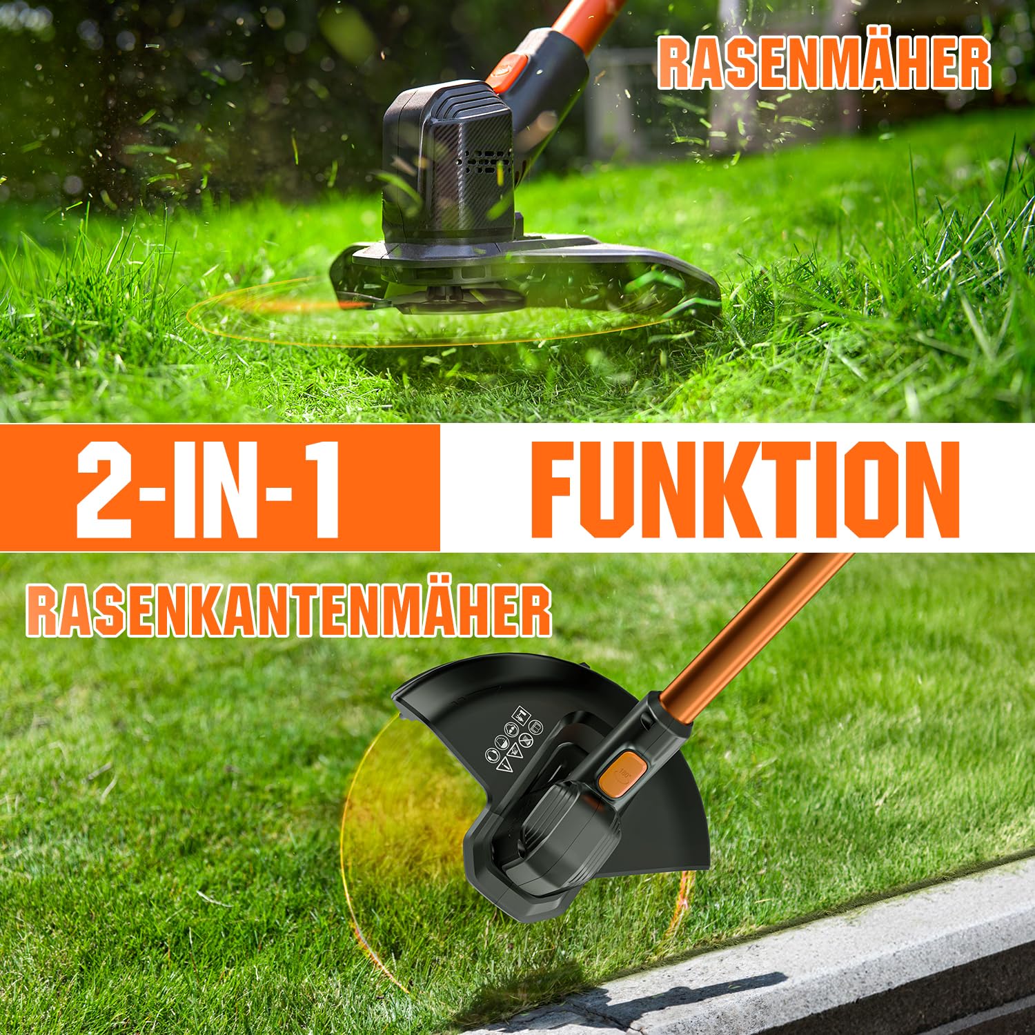 Litheli Akku Rasentrimmer 20V, 25cm, Rasentrimmer mit Akku und Leistungsstarkem Motor, 10000mAH Mobiler Batterien, Geeignet für Gartenrasen und Außenschnitt, Rasentrimmer 4