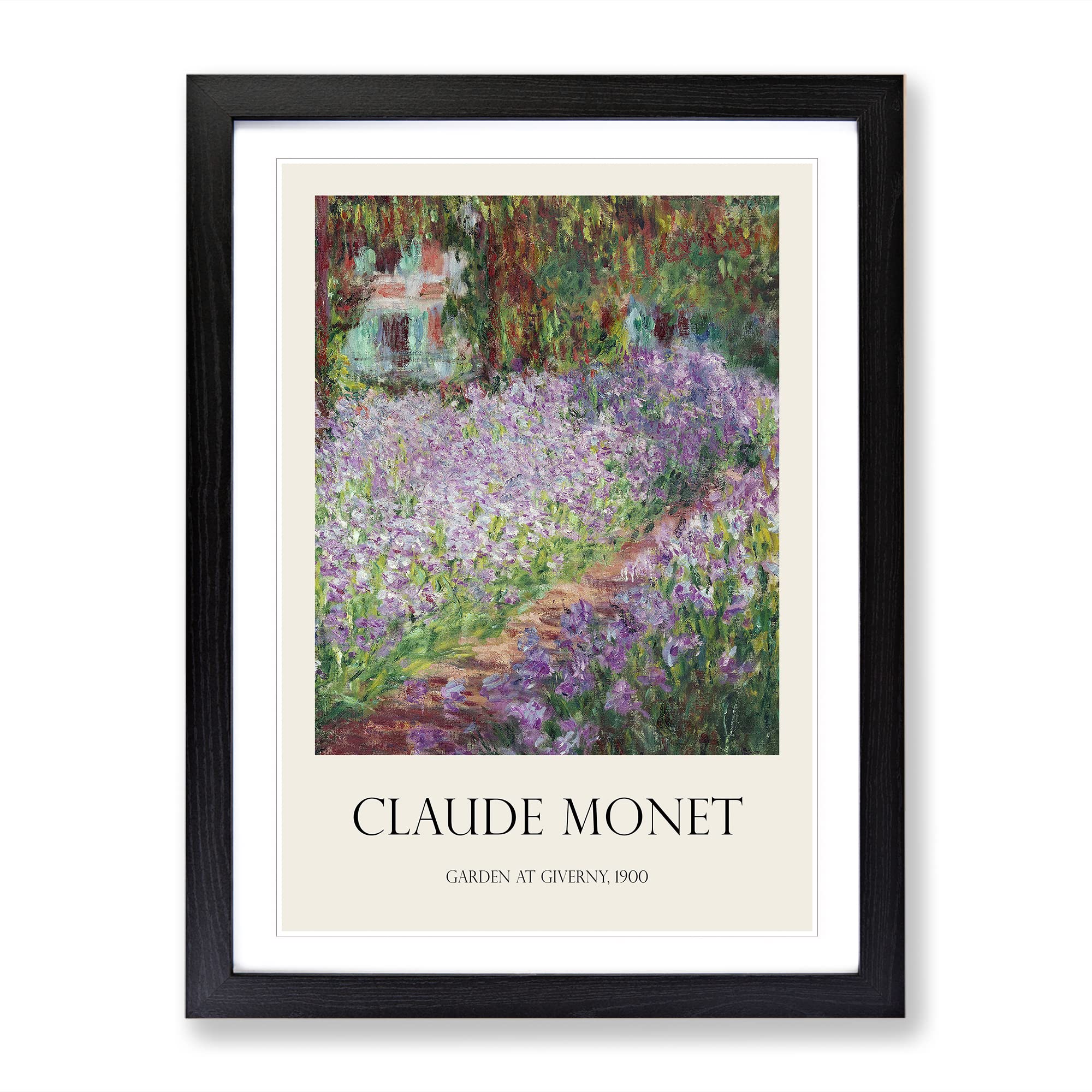 Irises In Monets Garden By Claude Monet Exhibition Museum Painting Framed Wall Art Print, Ready to Hang Picture for Living Room Bedroom Home Office Décor, Black A4 (34 x 25 cm)