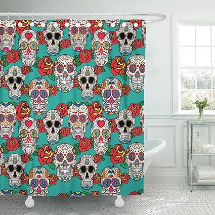 Amazon Com Emvency Shower Curtain Sugar Skulls And Roses Dia De