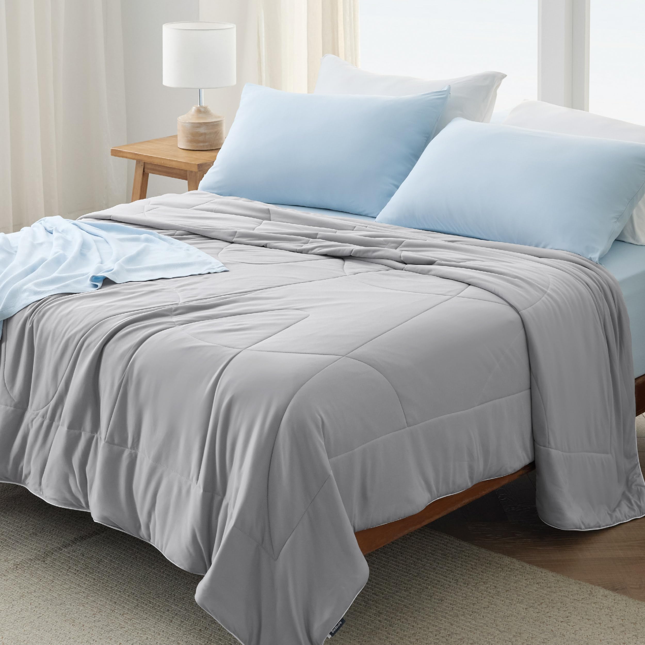 Photo 1 of Bedsure Cooling Comforter King Size - GentleSoft Moisture Wicking Cooling Blanket for Hot Sleepers, Breathable Lightweight Duvet Insert, Dual-Sided Summer Blanket, Gray, 102x90 Inches