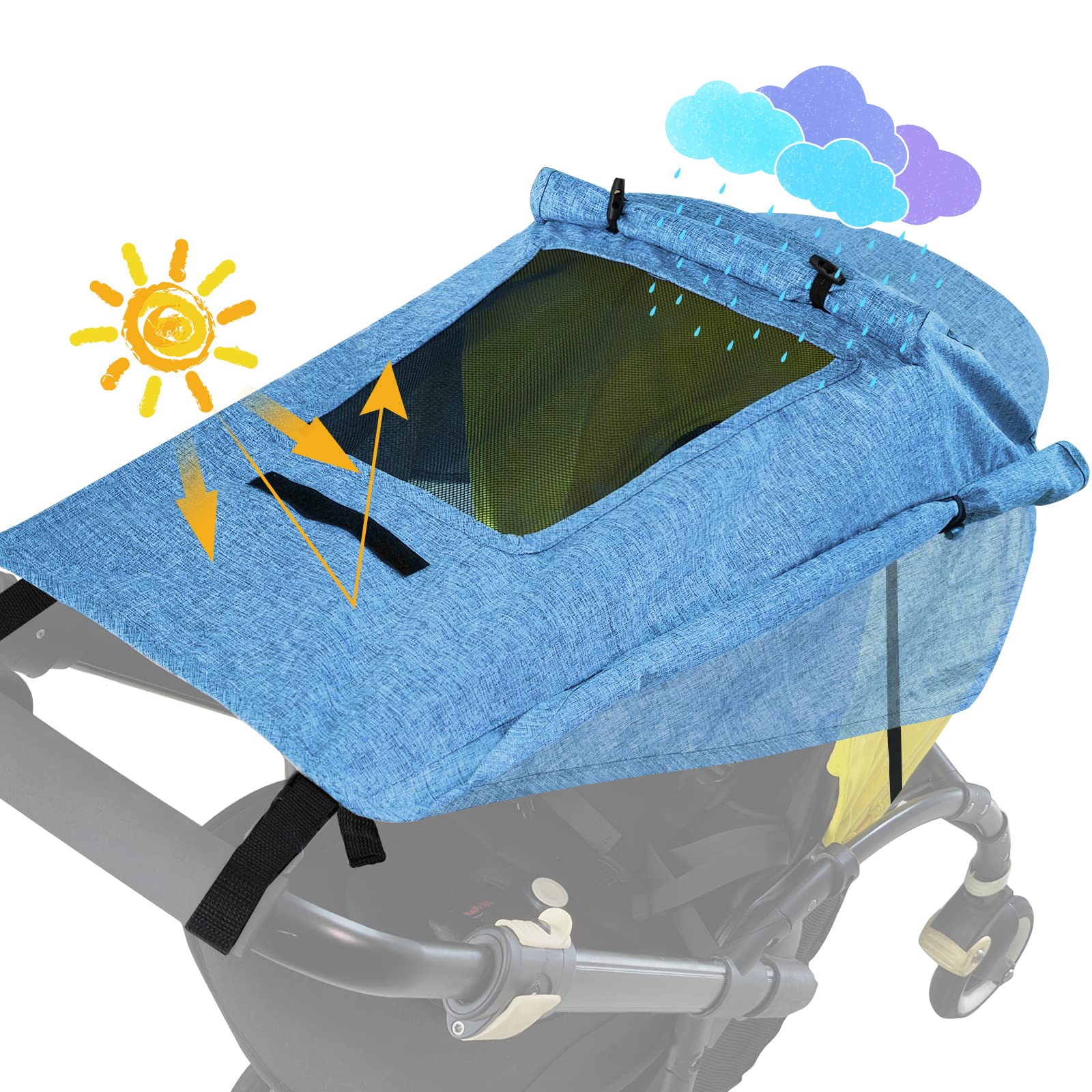 WD&CD Buggy Sun Shade Universal Pram Sunshade Sun Cover for Strollers Pushchairs UV Protection Water Resistant Easy to Install Black, Light Blue