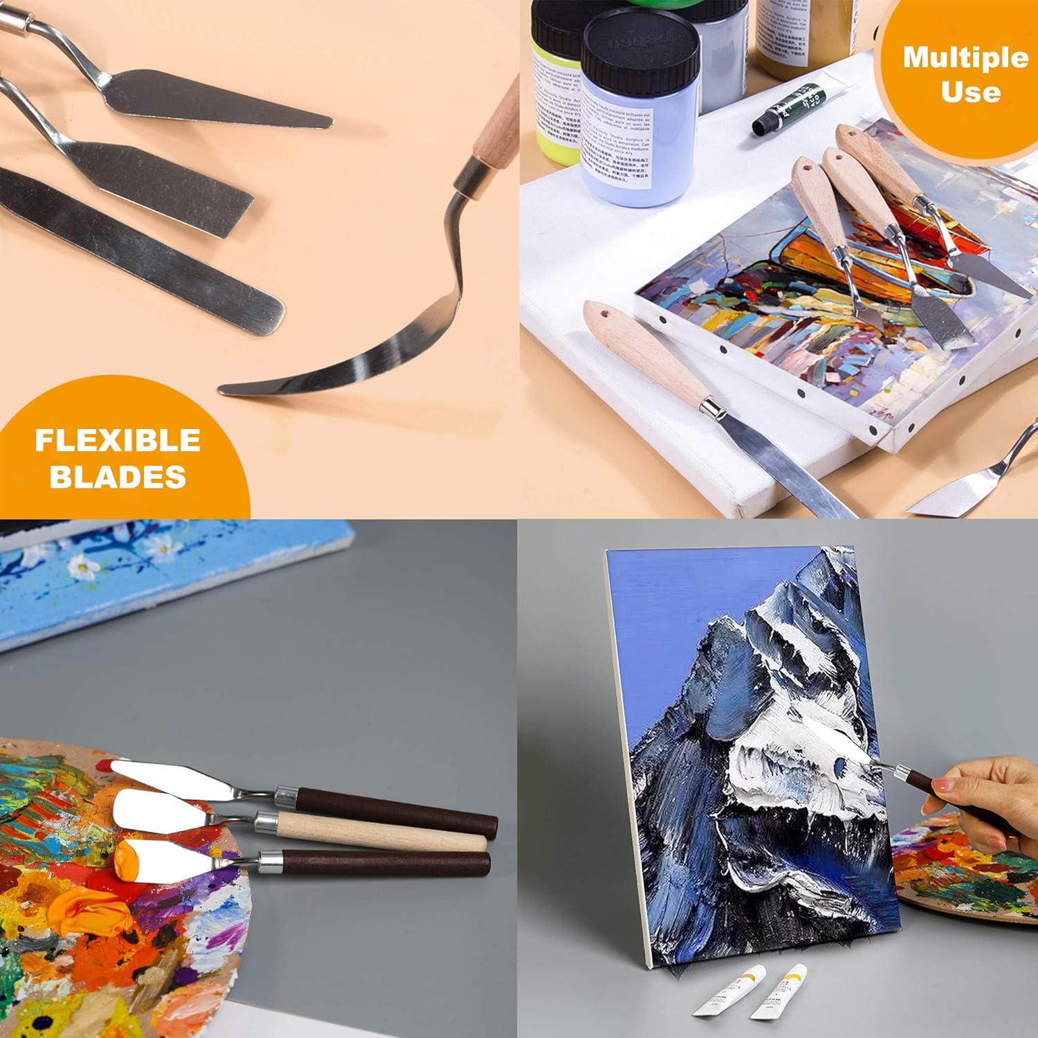 aRtEllcoco 11pcs Palette Knife Set, Painting Mixing Scraper Stainless Steel Palette Knife with Different Scrape and Sizes Wood Handle (Same Handle)