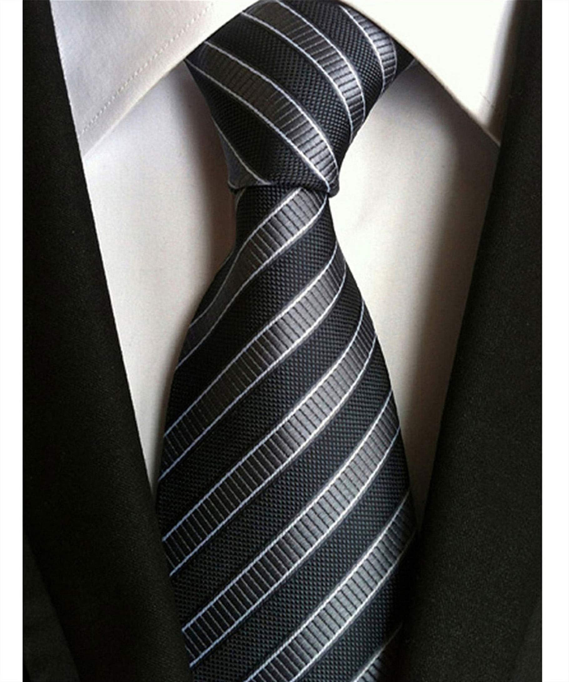 Men's Classic Checks Light Blue Jacquard Woven Silk Tie Necktie + Gift Box