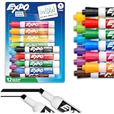 EXPO Dry Erase Markers, Low Odor Ink, Assorted Colors, Chisel Tip, 12 Count