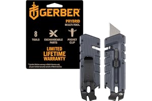 Gerber Prybrid Pocket Knife Multitool 8-in-1 Box Cutter, Bottle Opener,Blue | stocking stuffers, gifts for men, Retractable box cutter blade, pry bar, bottle opener, wire stripper, heavy duty EDC, 8-in-1