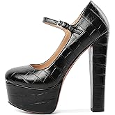 Eldof Women's Platform Heels Pumps Block Chunky High Heel Round Closed Toe Pump Mary Jane Closed Toe Sexy Party Dress Shoes