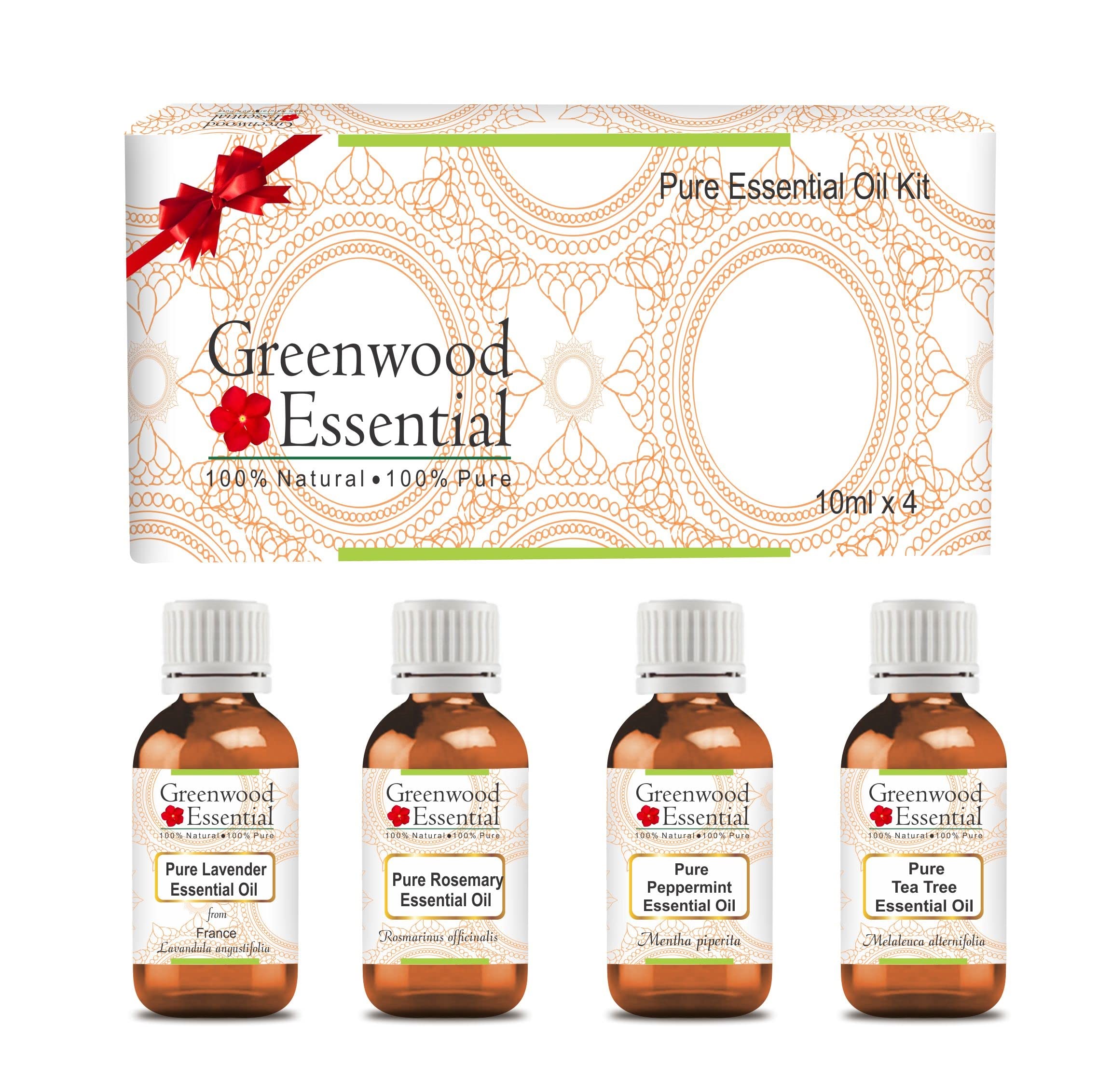 Greenwood Essential Essential Oil Kit 100% Natural Therapeutic Grade 10ml (0.33 oz) Each - Pack of 4