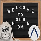Letter Board - 10'' x 10'' Black Felt Letter Board with 340 Letters, Changeable Letter Board Oak Wood Frame with Mounting Hook Canvas Bag Scissors VAG021
