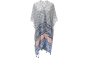 Allgala Women's Silk Like Printed Open Front Cape Poncho Shrug Wrap Shawl
