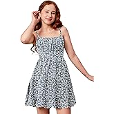 COZYEASE Girls' Floral Print Ruched Bust Ruffle Hem Sleeveless High Waist Cami Dress Boho Short Dresses