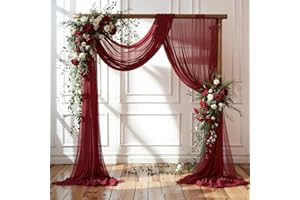 PARTISKY Wedding Arch Draping Fabric, 1 Panel 18FT Burgundy Sheer Backdrop Curtain Chiffon Fabric Drapery Voile Scarf Draping Panels for Wedding Archway Ceremony Curtain Valance Party Decoration