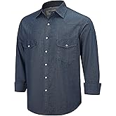 COEVALS CLUB Mens Denim Western Cowboy Work Pearl Snap Button up Long Sleeve Regular Fit Shirts