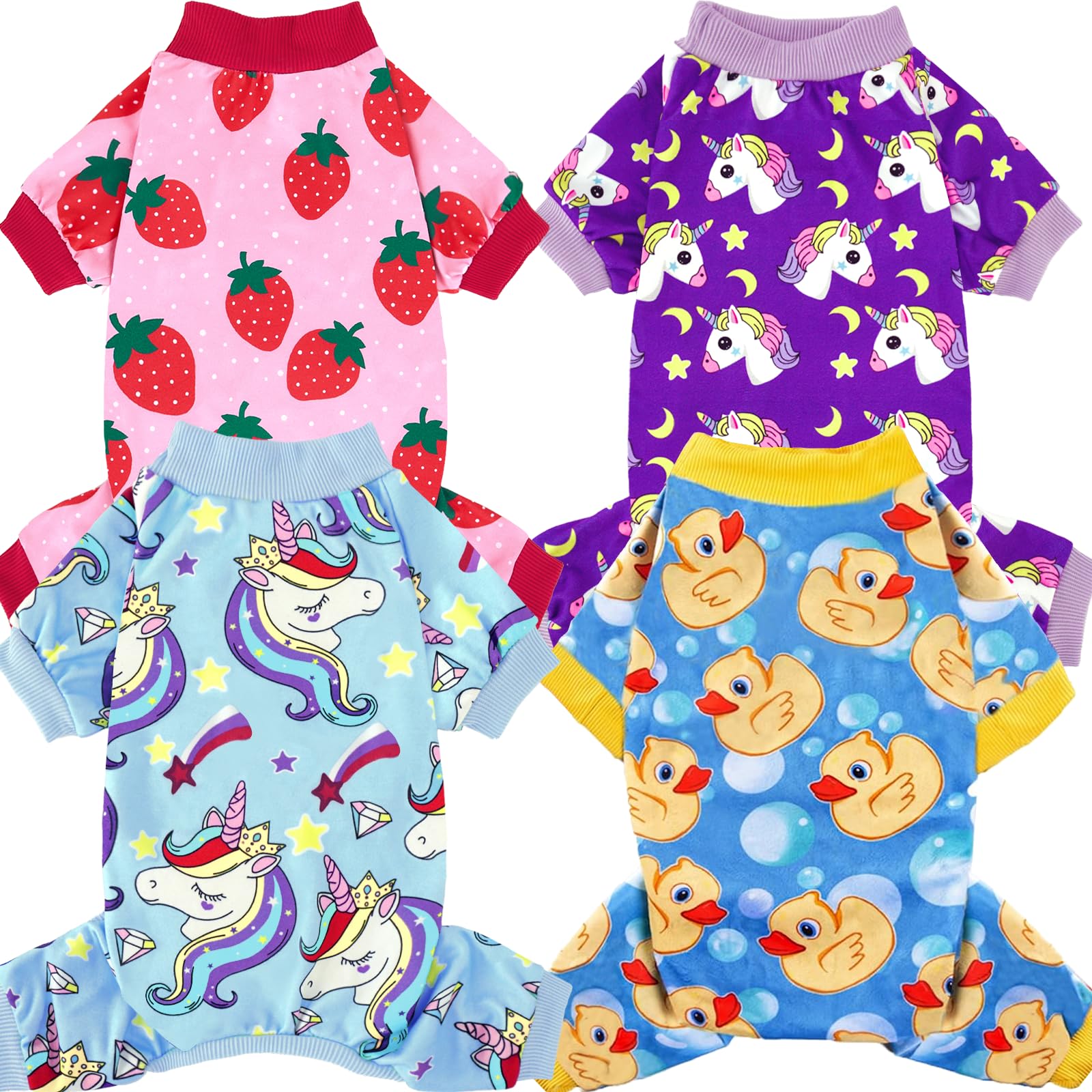 XPUDAC 4 Piece Dog Pajamas for Small Dogs Pjs Clothes Puppy Onesies Outfits for Doggie Christmas Shirts Sleeper for Pet Cats Jammies-S
