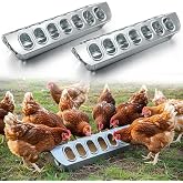Potchen 2 Pcs Chicken Feeder Metal Slide-top Poultry Feeder, 12 Inch | Durable Galvanized Chick Feeder with Removable Top Trough, Multi-hole Tray for Pigeon Quails Duckling Birds Duck Chicken