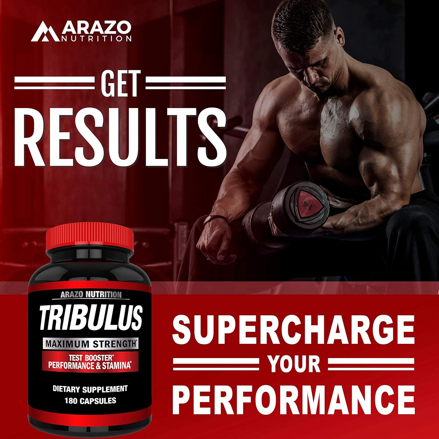 Tribulus Terrestris 1500MG Extract Powder - Testosterone Booster with Estrogen Blocker - Arazo Nutrition USA - 180 Capsules: Health & Personal Care
