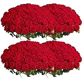 Auihiay 104pcs Red Roses Artificial Flowers - Realistic Faux Red Roses for Wedding, Table Centerpiece, Home Party, Valentine's Day, Mother's Day, Anniversary Decorations