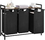 VASAGLE 3-Compartment Laundry Hamper with Shelf 120 L Black Brown BLH301B01