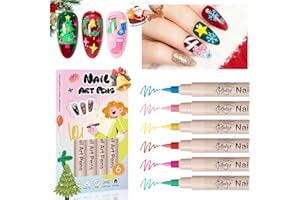 GELLAKTIK 6 Colors Nail Art Pens Set, Christmas Neon 3D Nail Polish Pens 0.7mm, Quick-Drying Acrylic Paint Markers, Dotting Liner Brush for DIY Nail Design, Home & Salon Manicure Tools Beginners Gifts