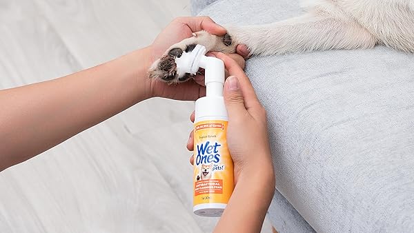 WET ONES FOR PETS ANTIBACTERIAL PAW CLEANER WITH BUILT-IN SCRUBBER BRUSH – FOAMING CLEANSER FOR DOG PAWS – WASHER & GROOMING CARE – CLEANING SUPPLIES – TROPICAL SPLASH SCENT 5 OZ