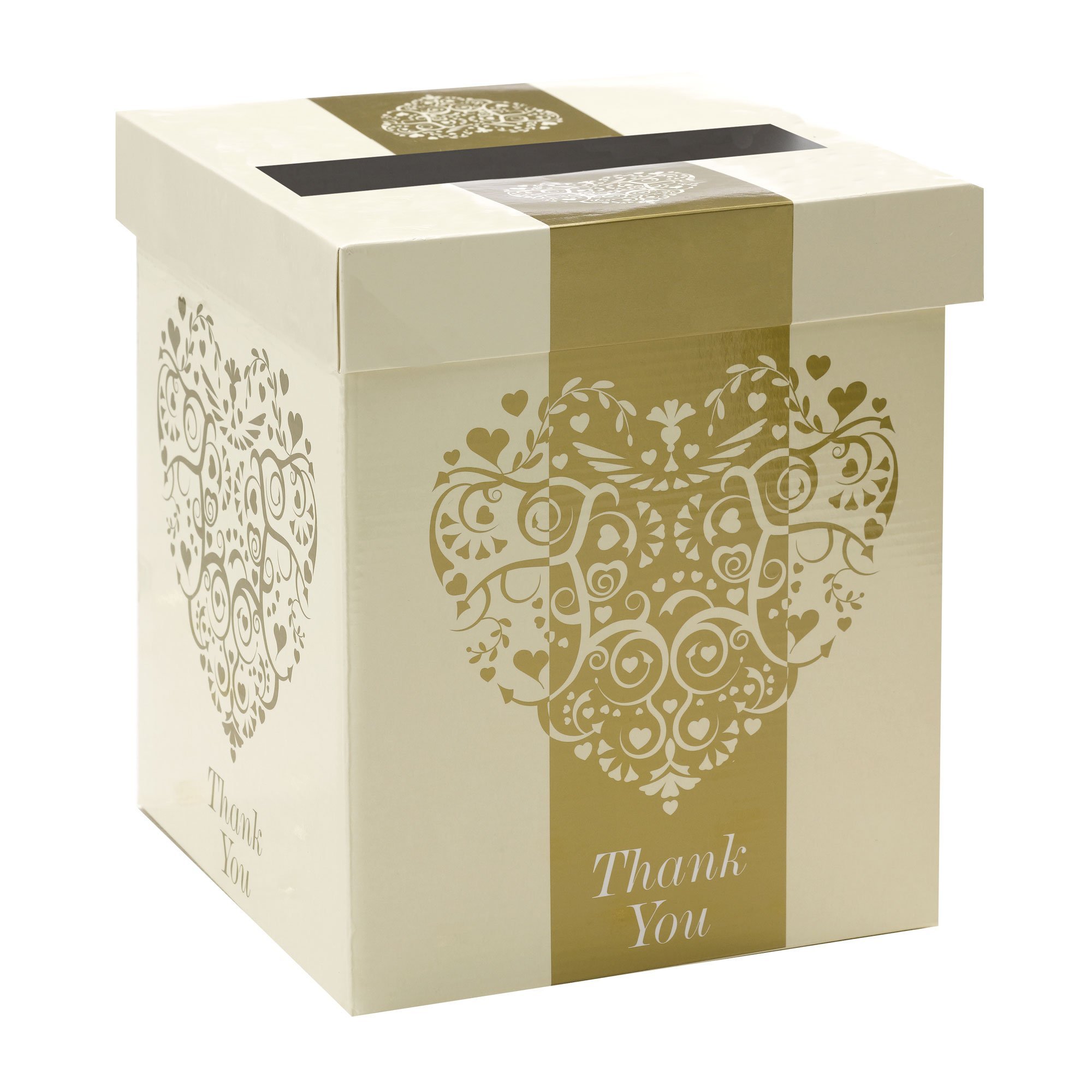 Neviti Vintage Romance Post Box, Paper, Gold, 21 x 21 x 25 cm