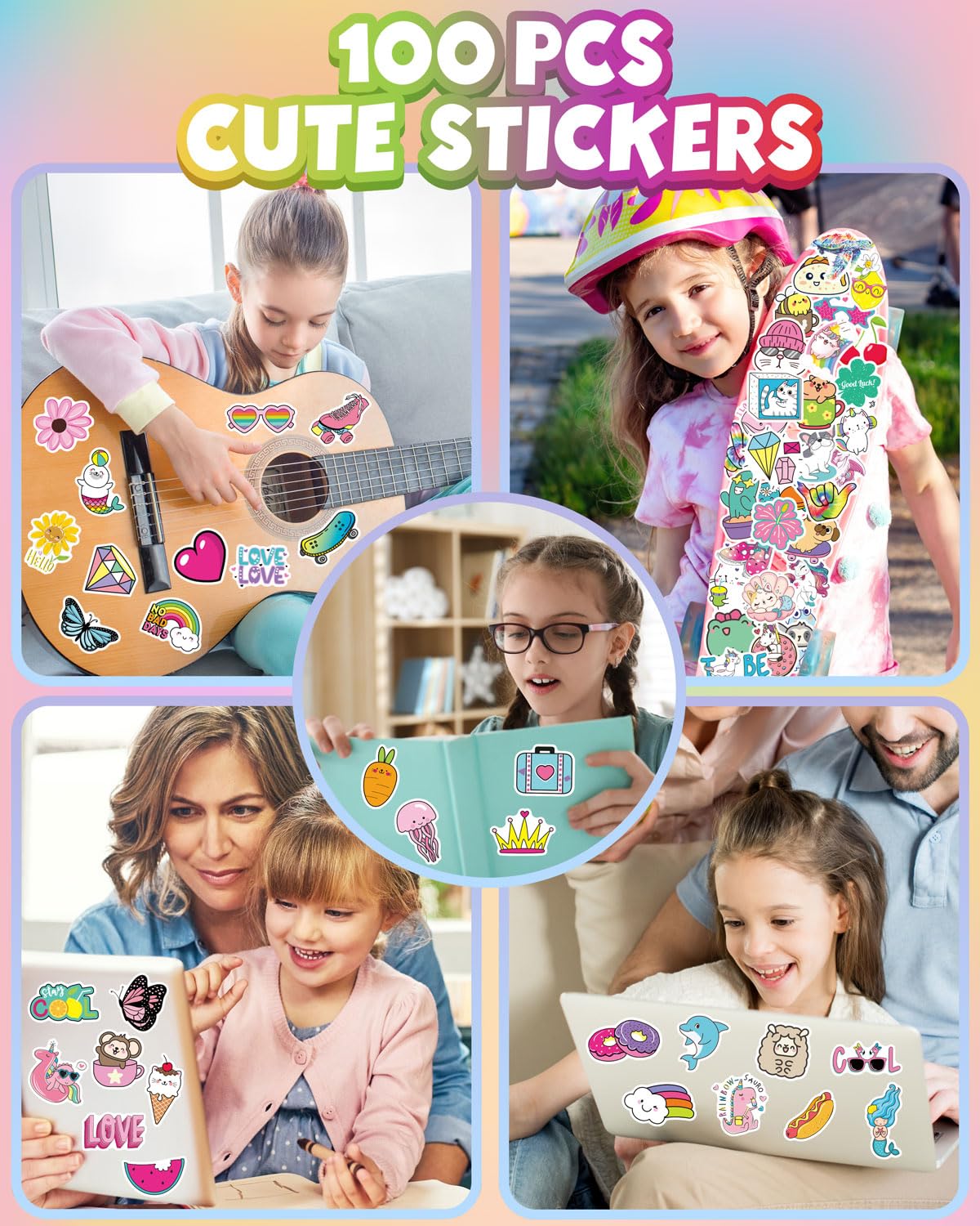Water Bottle Stickers for Kids, 100 PCS Waterproof Cute Fun Vinyl Stickers Pack for Girls Boys