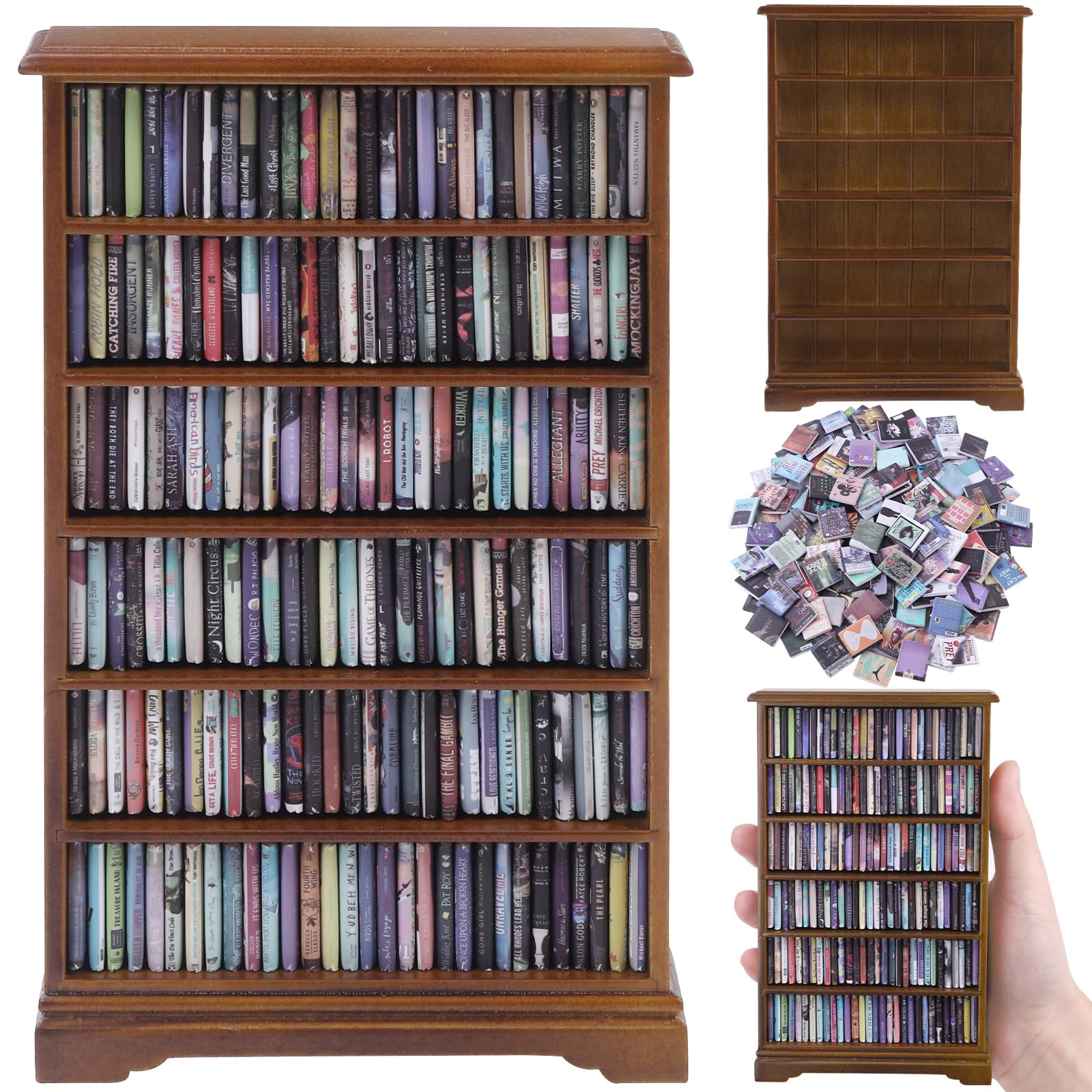 Photo 1 of DIYDEC Mini Bookshelf with 180pcs Mini Books Miniature Anxiety Bookshelf Ornament Tiny Small Library Decor Shake Away Your Anxiety for Book Lovers Gift Home Room Office