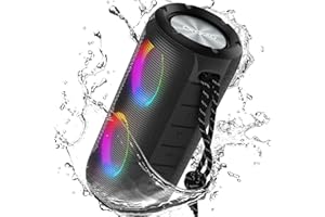 BUGANI Luster Bluetooth Speakers, Portable Wireless Stereo Speaker with Colorful Lights, Loud Sound, Bluetooth 5.3, 24H Playtime, IPX6 Waterproof, AUX-in, for Home/Outdoor/Camping/Beach