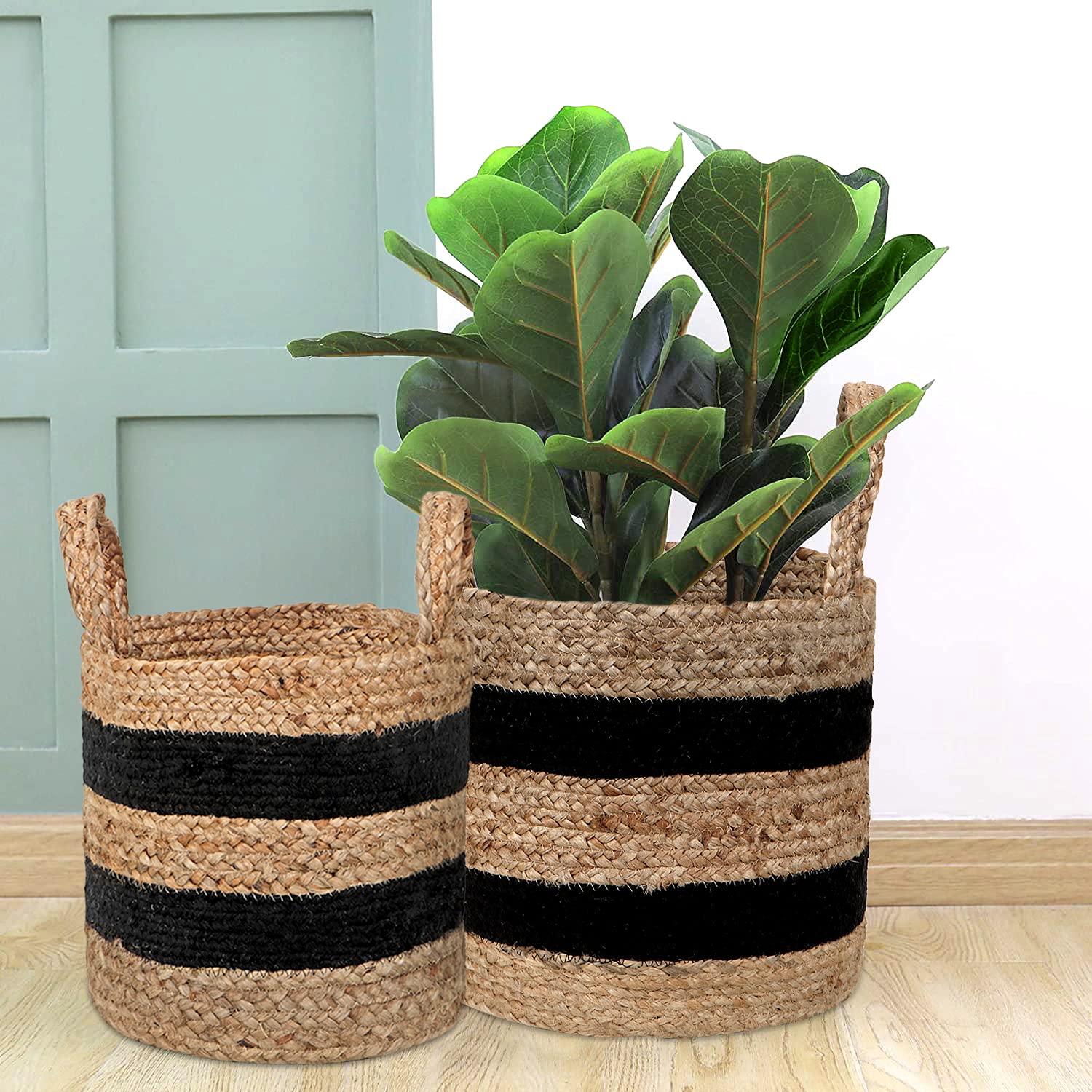 HomeStorie Jute Planters for Indoor Plants Large 10 Inch and 12 Inch Set of 2 for Living Room