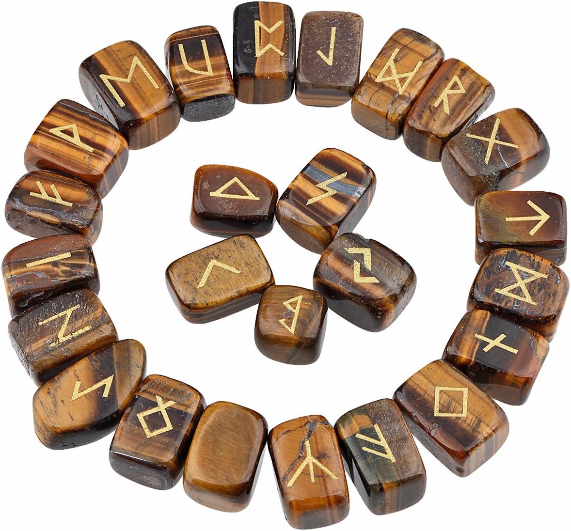Indoor Fountains & Accessories - rockcloud Tiger's Eye Rune Stones Tumbled Engraved Lettering Crystal Set for Wicca Crystals Healing Chakra Reiki