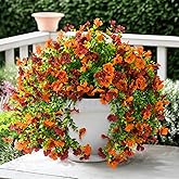 ZFProcess Artificial Hanging Flowers Plants for Outdoor Fall Decoration, 2PCS Faux Silk Daisy UV Resistant Look Real for Outside Home Indoor Planter Porch Window Yard Mums Autumn Decor(Orange Brown)