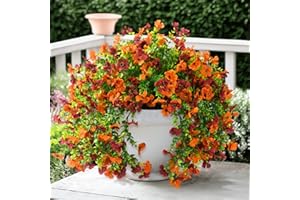 ZFProcess Artificial Hanging Flowers Plants for Outdoor Fall Decoration, 2PCS Faux Silk Daisy UV Resistant Look Real for Outside Home Indoor Planter Porch Window Yard Mums Autumn Decor(Orange Brown)