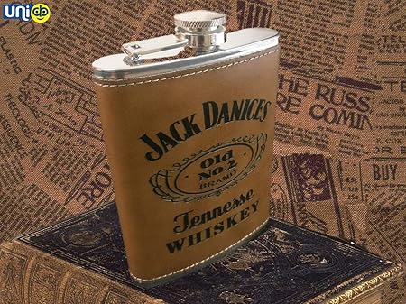 UNIq France Personalized Tan Hide Stitch hip flask stainless steel PU leather holds 8oz of your man