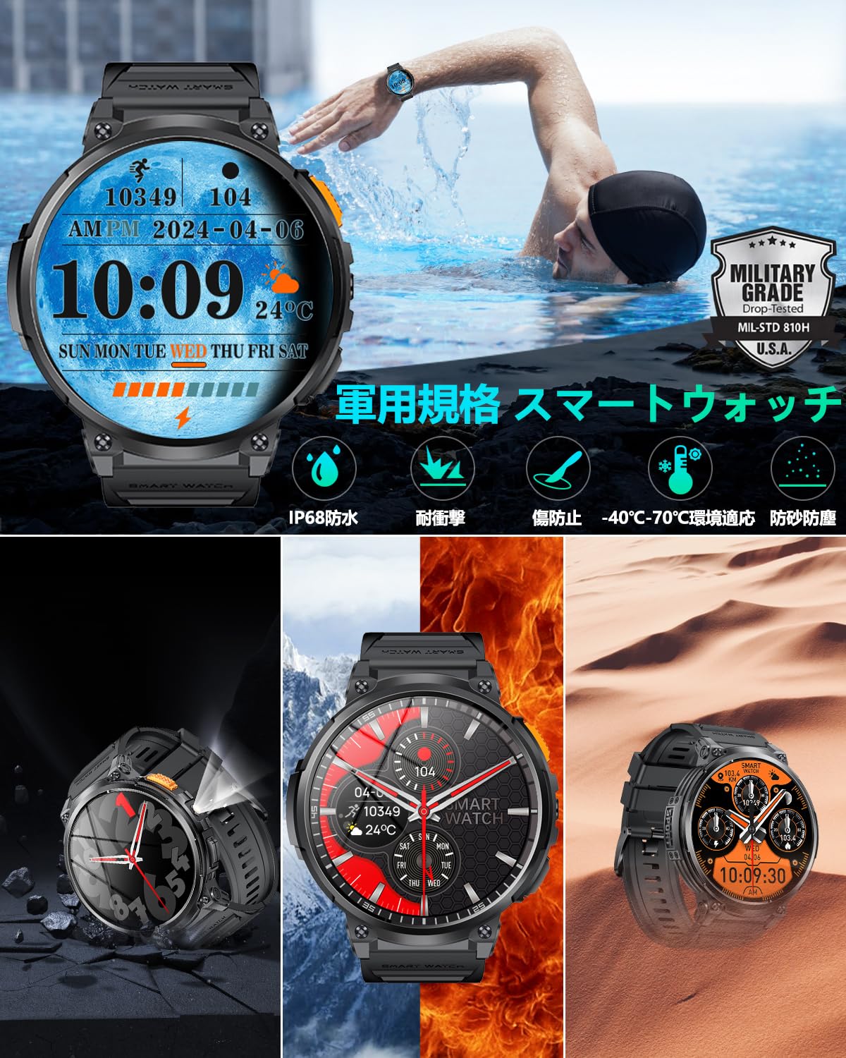 Smart Watch (2024 Ultimate Design, 1.85 Inch Ultra Large Screen, Round Size, Military Specifications, Flashlight) Wristwatch, Men's Wristwatch, Ideal for People with Presbyopia, 730 Ultra Long Lasting