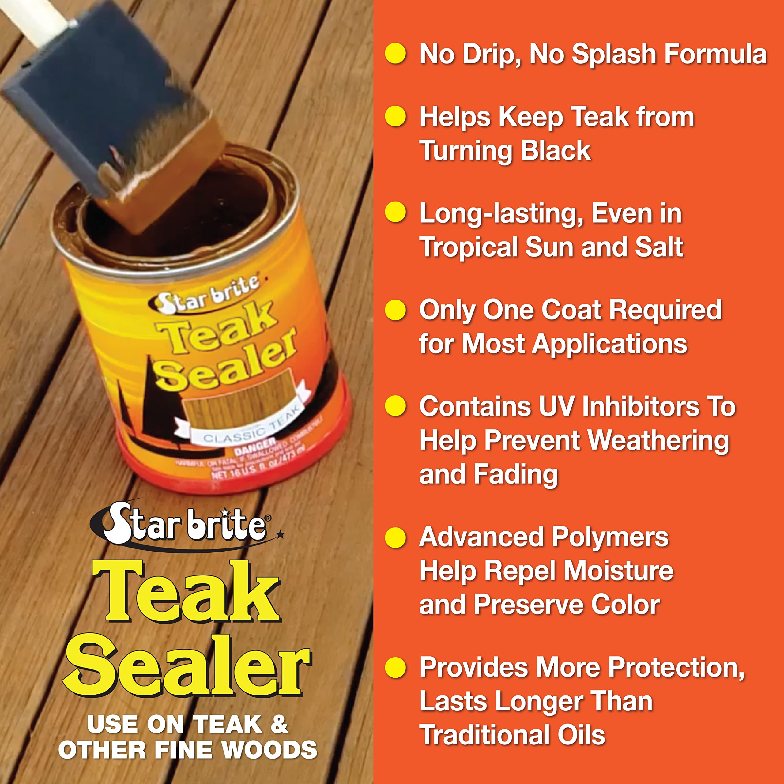 STAR BRITE Teak Sealer - No Drip, No Splash Formula - One-Coat, Durable Protection for All Fine Woods - Perfect for Outdoor Furniture & Marine Use - Classic Teak 1 Gallon (088000)