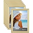 Icona Bay 5x7 Picture Frames (Gold, 6 Pack), Beautifully Detailed Molding, Contemporary Picture Frame Set, Wall Mount or Table Top, Inspirations Collection