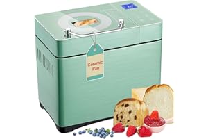 KEEPEEZ 17-in-1 Bread Maker with Dual Heaters, 2.2LB Larger Bread Machine With Non-Stick Ceramic Pan & Auto Fruit Dispenser, Full Stainless Steel Bread Maker Machine Full Touch Panel, 15H Timer & Keep Warm
