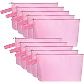 Sinzip 10 Pieces Cotton Canvas Makeup Bag with Bottom and Strap, Multi-Purpose Cosmetic Bag with Zipper Travel Toiletry Pouch, Blank DIY Craft Bag Pencil Bag (Pink, M) (MN-WB07)