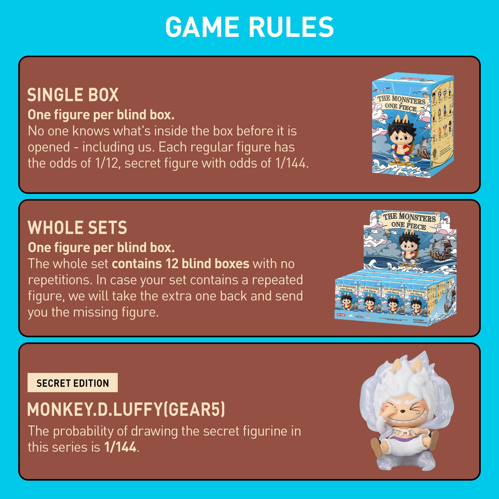 POP MART The Monsters × One Piece Series Figures Blind Box Figures, Random Design Action Figures Collectible Toys Home Decorations, Holiday Birthday Gifts for Girls and Boys, Single Box