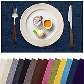Aironment Placemats Set of 6, Bilayer Thickened Linen Place Mats Heat Resistant Machine Washable Wrinkle Free Carefully Selected Polyester Mats for Kitchen/Dining/Coffee Table (Navy Blue)