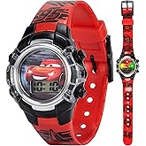 Disney Pixar Cars Kids Watch – Flashing Dial Lights, LCD Display, Adjustable Plastic Strap – Perfect for Boys and Girls