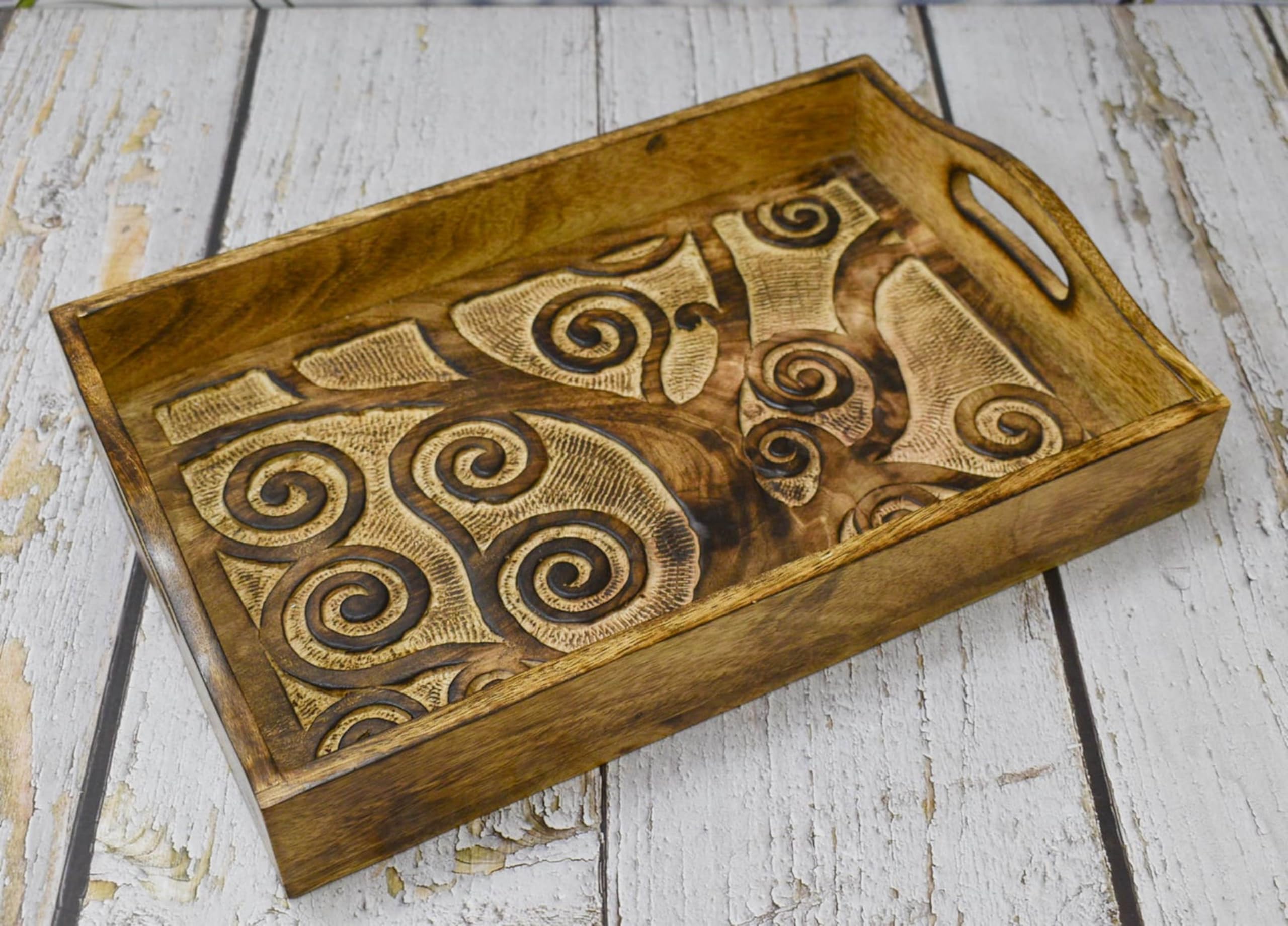 India House - Rectangular Wooden Serving Tray, Wooden Plate, Tea/Drink Plate, Serving Tray for Dinner, Snack Tray | Size: 15 x 10 x 2 Inches