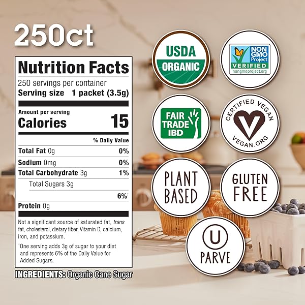 ORGANIC WHITE SUGAR IN THE RAW®, 250 COUNT