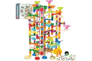 Hitish Marble Run with Motorized Elevator, 310Pcs Maze Game Construction Building Blocks Toys with Glass Glow Plastic Marbles, Marble Race Tracks STEM Gifts for Boys Girls