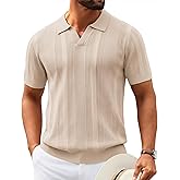 COOFANDY Mens Knit Polo Shirts V Neck Textured Polo Shirts Short Sleeve Breathable Polo Casual Collared T Shirt Fashion Tops